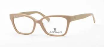 Armazón de anteojos Laura Biagiotti modelo 66, de diseño rectangular con bordes redondeados en color beige mate. Presenta el logo de la marca en dorado en la patilla.
