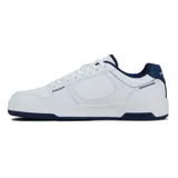 Championes urbanos Quiksilver modelo Drift para hombre, de diseño clásico inspirado en el skate, color blanco con detalles en azul marino. Presentan cordones blancos, perforaciones en la puntera para mayor ventilación, el logo de la marca en el lateral y suela de goma con detalles azules.