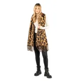 Pashmina de tejido suave con estampado animal print de leopardo y terminaciones con flecos en los extremos.