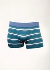 Boxer de microfibra sin costuras con diseño de rayas horizontales en tonos azul y blanco.