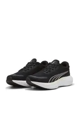 Championes deportivos Puma Scend Pro de color blanco, con detalles en gris y verde lima en el talón, interior y logotipo lateral.