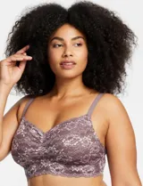 Soutien bralette de encaje floral color lila, marca Montelle. Confeccionado en encaje floral y micro tul. Abrocha detrás en tres posiciones.