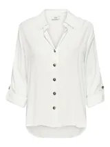 Camisa de viscosa sostenible de manga larga con opción de enrollado, escote en V con cuello camisero, cierre frontal de botones y un bolsillo aplicado en el pecho.
