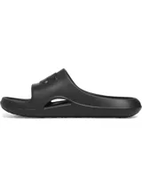 Sandalias tipo chinelas Under Armour modelo Locker V, confeccionadas en una sola pieza de EVA moldeada de secado rápido. Presentan un diseño ergonómico con orificios de drenaje laterales, plantilla texturizada para mayor tracción y el logo de la marca en relieve sobre la banda superior.