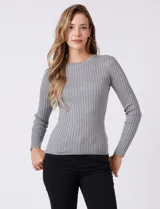 Buzo de tejido acanalado, con cuello redondo y mangas largas, de calce ajustado al cuerpo.