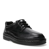 Zapato de vestir acordonado color negro, confeccionado en cuero, con suela de goma robusta y costuras reforzadas.
