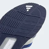 Championes de entrenamiento Adidas Dropset Control, color azul con las icónicas tres tiras laterales en blanco y detalles en gris. Presentan un diseño de malla transpirable, mediasuela estable y sistema de torsión en el mediopié para mayor sujeción.