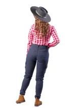 Camisa de manga larga a rayas verticales azules y blancas, confeccionada en algodón.