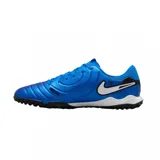 Championes de fútbol Nike Tiempo Legend 10 Academy para césped sintético, color verde menta con detalles en violeta y negro. Presenta el logo de la marca en el lateral y suela con tapones de goma para mayor tracción.