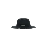 Gorro bucket negro Jacquemus The Artichaut, con ala ancha deshilachada y detalle de logo metálico en la parte frontal.