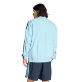 Campera deportiva Adidas de cuello alto con cierre frontal, mangas largas con las icónicas tres tiras en contraste y logo de la marca estampado en el pecho.