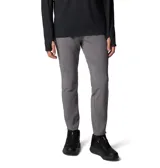 Pantalón de senderismo gris, de corte recto y ajuste cómodo, con cintura elástica, bolsillos funcionales y cremalleras en las piernas.