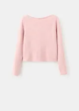 Jersey de punto en canalé color rosado, con cuello redondo, manga larga y diseño entallado.