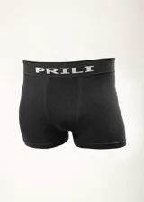 Boxer negro de microfibra sin costuras, con cintura elástica con el logo de la marca en color plateado.