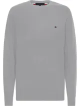 Sweater gris de Tommy Hilfiger de algodón con cuello redondo y logo bordado en el pecho.