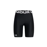 Short deportivo Under Armour HeatGear negro, de tiro alto y calce ajustado. Presenta cintura elástica con logo de la marca.