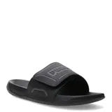 Sandalias tipo ojota Puma Royalcat Comfort 2, color negro con detalles en gris. Presentan una banda superior ajustable con el logo de la marca en relieve y tecnología Softride en la plantilla para mayor amortiguación.