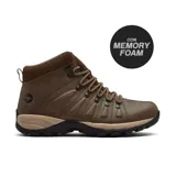 Bota de trekking Hi-Tec modelo Fynn, color marrón, con diseño de caña media, cordones reforzados y suela de goma antideslizante. Cuenta con tecnología Memory Foam para mayor confort y estructura resistente al agua.