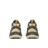 Calzado de trekking Merrell Speed Strike 2, de color beige con detalles en marrón oscuro y amarillo, fabricado con materiales sintéticos y malla transpirable, diseñado para senderismo y actividades al aire libre.