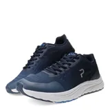Championes deportivos Push en tonos negro y gris, con diseño de malla transpirable, suela blanca amortiguada y cierre con cordones.