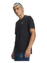 Remera deportiva de manga corta Under Armour modelo UA Velociti SS, de color negro con tejido de jacquard y logo reflectante en el pecho.