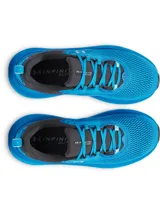 Championes de running Under Armour Infinite Elite 2, color azul vibrante con detalles en gris oscuro y suela blanca. Presentan parte superior de malla técnica transpirable, amortiguación UA HOVR+ de longitud completa para retorno de energía y diseño de talón estabilizador.