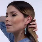 Aros colgantes largos de plata 925 con siete piedras de amazonita facetadas en forma de gota.