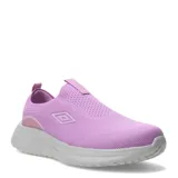 Championes Umbro de estilo slip-on, confeccionados en tejido de punto transpirable color lila. Presentan un diseño sin cordones con suela de goma blanca y logo de la marca aplicado en el lateral.