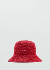Sombrero tipo bucket de fibra natural color rojo, tejido a crochet.