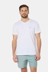 Short de baño negro liso, con cintura elástica y cordón regulable, dos bolsillos laterales y suspensor de malla fina.