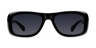 Lentes de sol con montura rectangular de perfil ancho y diseño minimalista. Cuentan con lentes polarizadas de color negro y montura de material bio-based.