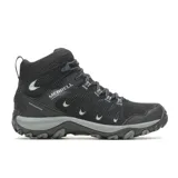 Bota de trekking Merrell modelo Crosslander 3 Mid WP, color negro con entresuela gris, caña media, confeccionada en cuero gamuzado y malla impermeable.
