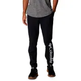 Pantalon tipo jogger de color negro, con cintura elástica y puños en los tobillos. Presenta el logo de la marca estampado en vertical sobre la pierna izquierda.