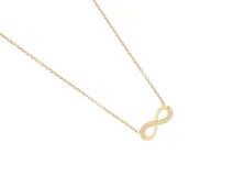 Collar de acero con baño de oro, con dije en forma de infinito incrustado con circonias.