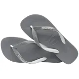 Ojotas Havaianas modelo Top Mix, con planta negra texturizada y tiras blancas.