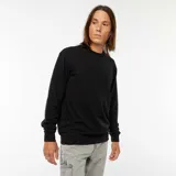 Buzo negro de cuello redondo y mangas largas con puños ajustados. Corte estándar.