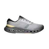 Championes On Running modelo Cloudrunner 3 M, color gris con detalles en negro y amarillo suave, diseñados para running con tecnología CloudTec.