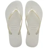 Ojotas Havaianas modelo Slim, color blanco, con tiras finas y suela de goma texturizada.