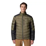 Campera técnica Columbia Labyrinth Loop II, con tecnología Omni-Heat Infinity y Omni-Shield. Presenta diseño acolchado en color verde oliva con paneles laterales y mangas en color negro, cierre frontal completo, cuello alto con protección de barbilla y bolsillos con cierre.
