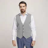 Chaleco reversible Due Volti de corte sastrero, con diseño a cuadros en tonos de gris y cierre frontal con cuatro botones oscuros.