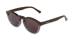 Lentes de sol Mr Boho modelo Jordaan, con montura redonda de acetato color marrón degradado a celeste y lentes marrones.