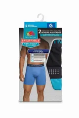 Pack de dos bóxers ajustados Fruit of the Loom, confeccionados en tejido micro-mesh transpirable con tecnología Tri-Cool de secado rápido y control de humedad. Incluye un bóxer color azul y otro color negro, ambos con cintura elástica con logo de la marca.