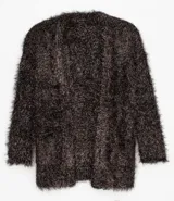 Cardigan largo color negro, marca Cortelle, con bolsillos laterales y confeccionado en tejido retilínea de poliéster.