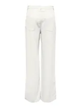 Pantalón wide leg de tiro extra alto, color blanco, con cierre de botones y bolsillos traseros.