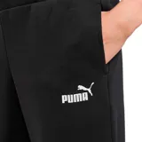 Pantalón de jogging Puma Ess Sweat Pants FL, color negro, con logo estampado en blanco en el muslo izquierdo. Cuenta con cintura elástica con cordón ajustable y puños elásticos en los tobillos.
