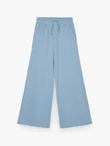 Pantalón jogger gris oscuro de tiro medio, con cintura elástica con cordón ajustable y pernera recta y ancha.