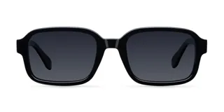 Lentes de sol cuadrados negros con ángulos redondeados y montura fina. Inspirados en los años 70.