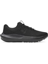 Championes de running Under Armour modelo Charged Surge 4, color negro. Presentan una parte superior de malla transpirable con superposiciones sintéticas para mayor soporte, entresuela con tecnología Charged Cushioning para una amortiguación reactiva y suela de goma resistente.