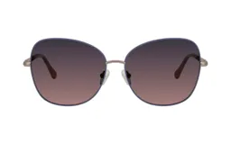 Lentes de sol con marco metálico color plateado y lentes degradadas de marrón a violeta.