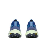 Championes de trail running Merrell modelo Agility Peak 6, color azul con detalles en verde claro. Presentan capellada de malla transpirable con refuerzos de TPU, entresuela de espuma FloatPro para mayor amortiguación y suela de goma Vibram MegaGrip con tacos de alta tracción.